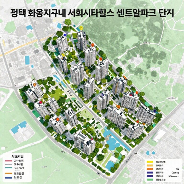 평택 화양지구 내 서희스타힐스 센트럴파크 단지 위치 및 주변 계획 시설 표시된 지도