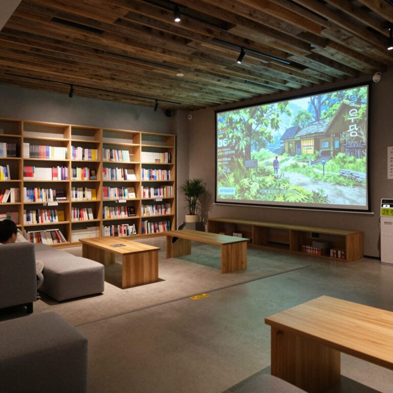 북오산자이 리버블시티 클럽 자이안 커뮤니티 시설 내부 라운지와 독서 공간