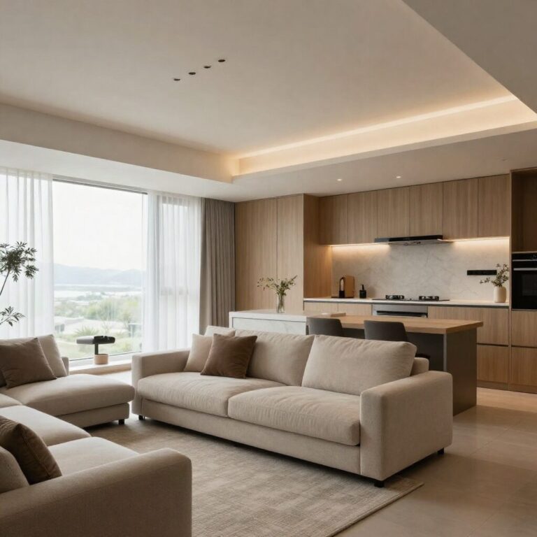 김포 칸타빌 에디션 66평형 타입 내부 거실과 주방이 연결된 모던한 인테리어