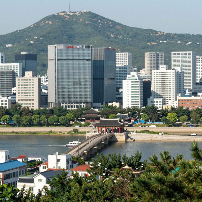 청계천과 도시 경관이 어우러진 황학동 일대 전경