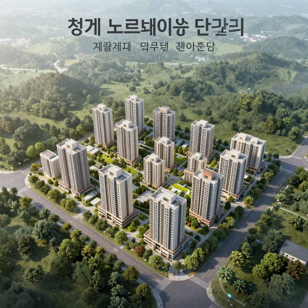 청계 노르웨이숲 단지 조감도와 주변 지도
