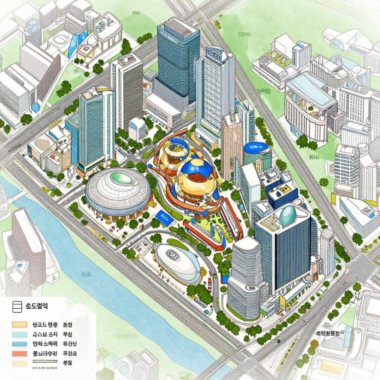 신도림역과 대형 쇼핑몰이 보이는 동문 디 이스트 단지 입지 조감도