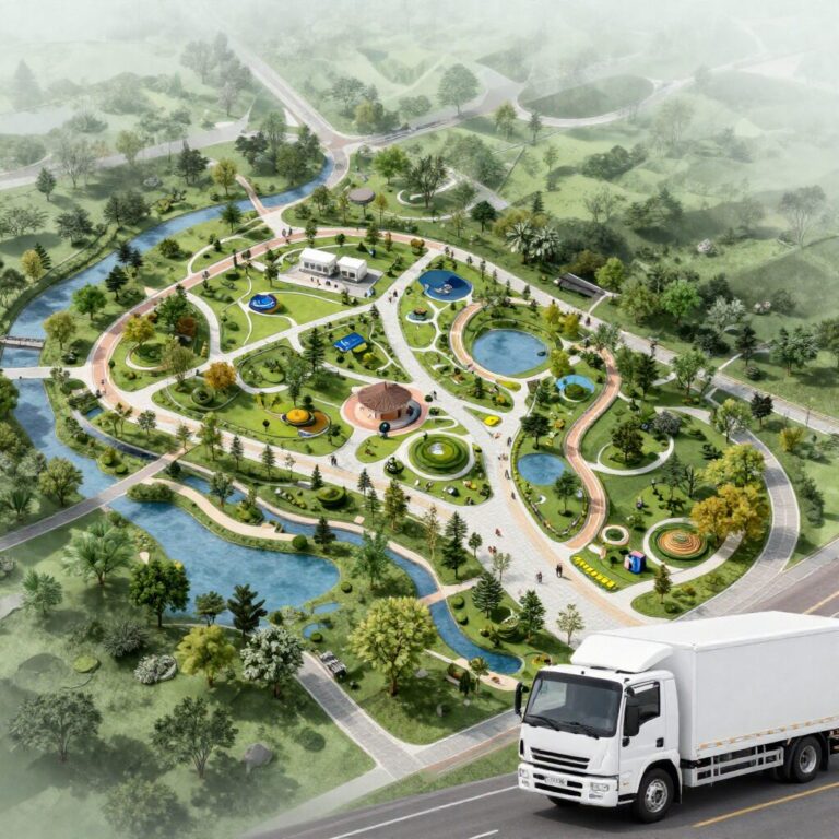 두산위브 더센트럭 수원 단지 조감도와 공원화된 조경