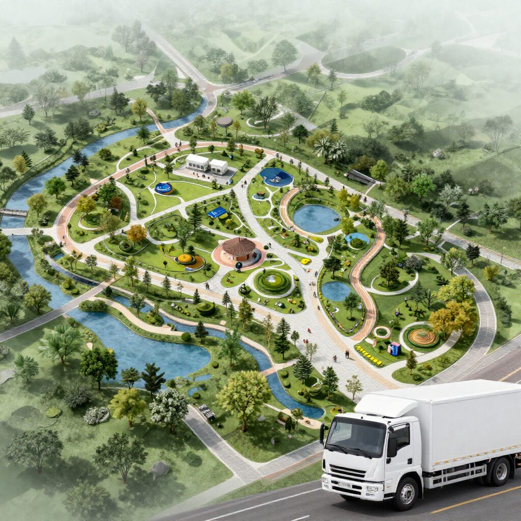 두산위브 더센트럭 수원 단지 조감도와 공원화된 조경