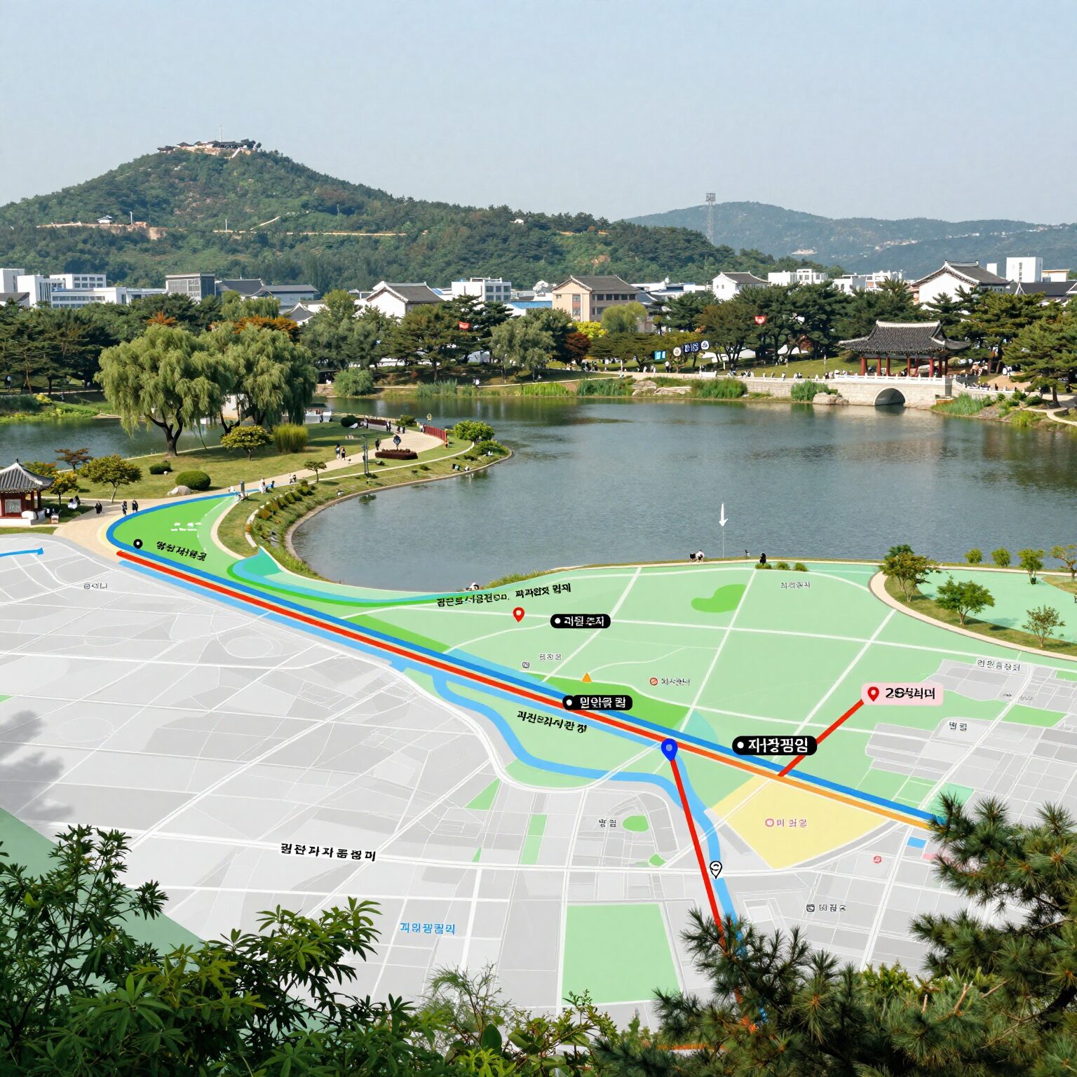 검단호수공원역 파라곤 단지 위치와 주변 지하철역, 계획된 호수공원 위치를 표시한 지도