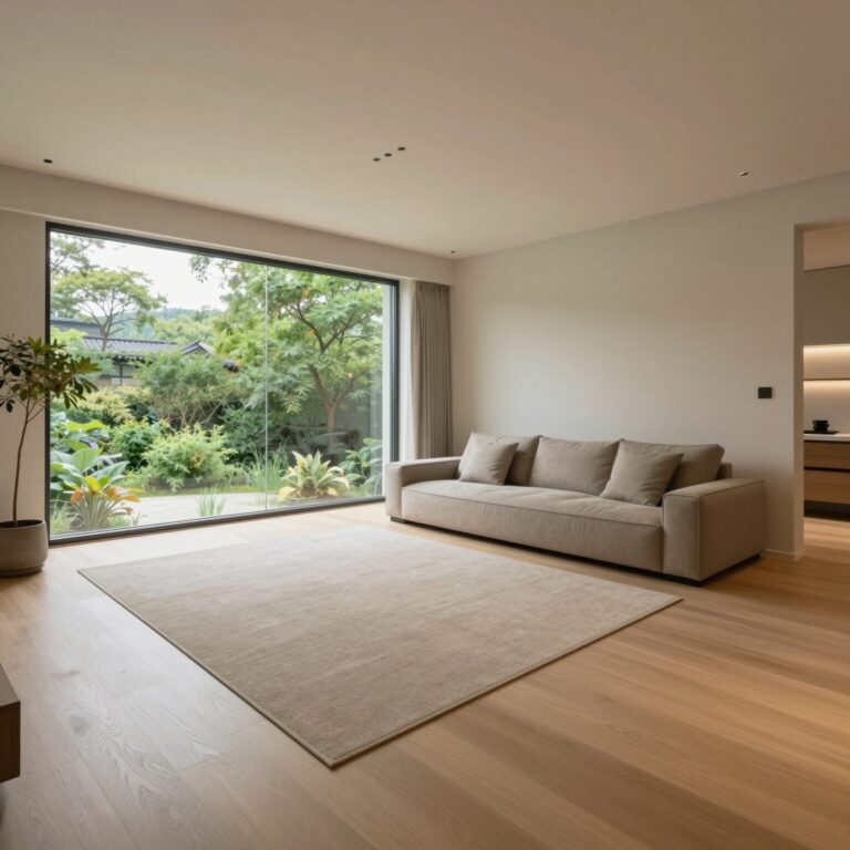 힐스테이트 고덕 센트럴 34평형 거실 인테리어, 유리 파티션과 강마루 바닥