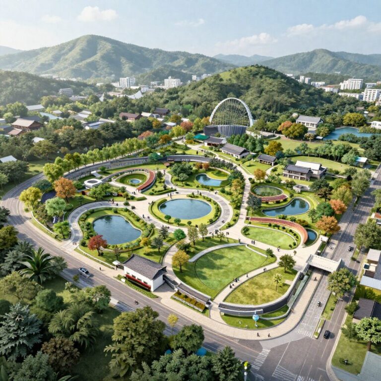 경산 상방공원 호반써밋 1단지 조감도와 공원 조성 예상도