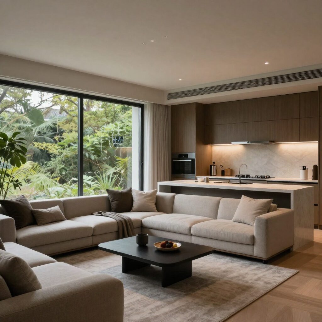 루컴즈힐 더테라스 모던한 거실과 주방 인테리어