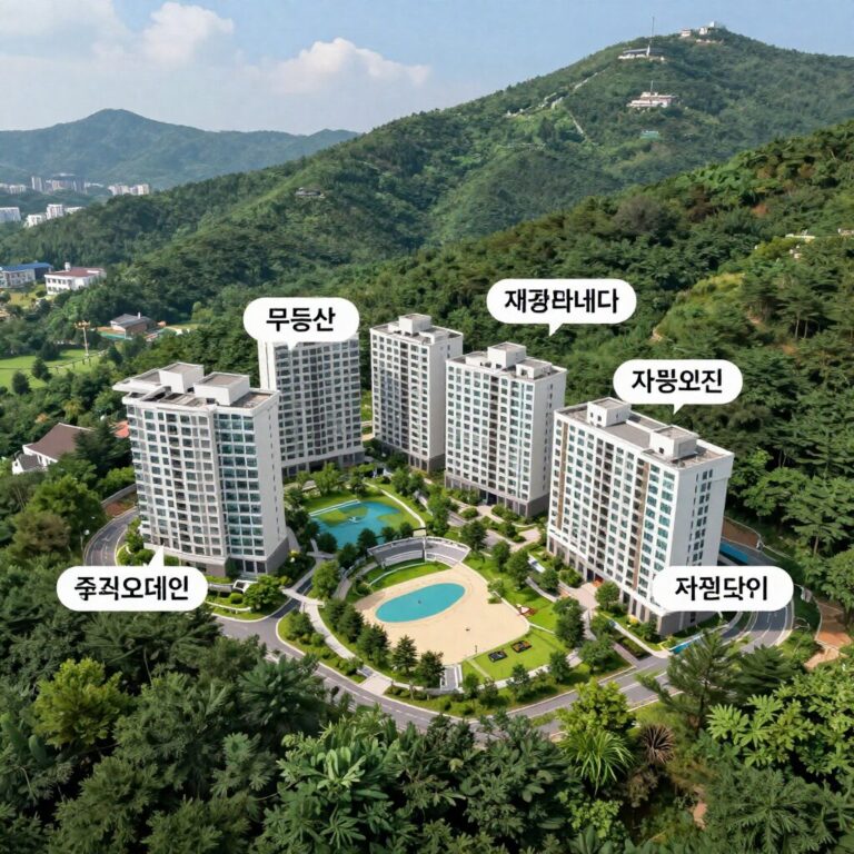 무등산 더힐 아파트 조감도와 주변 자연환경