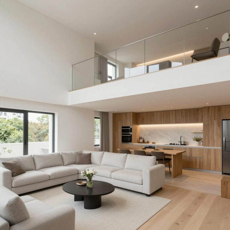 건대 프라하임 3차 오피스텔 복층 구조의 넓은 실내 거실과 주방 공간