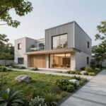 상주 자이르네 함창 모델하우스 외관과 단지 조경 전경