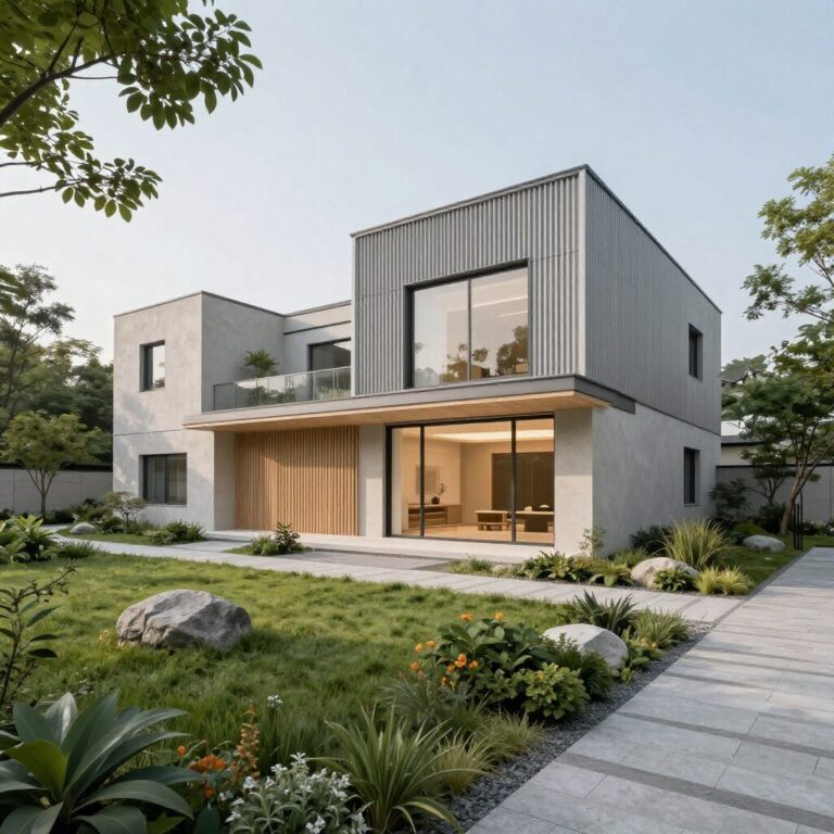 상주 자이르네 함창 모델하우스 외관과 단지 조경 전경