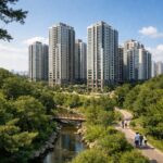 화성 동탄2 아테라 파밀리에 아파트 외관과 주변 숲세권 경관