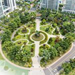 천안 아이파크시티 6단지 조감도와 단지 내 조경 공원 전경