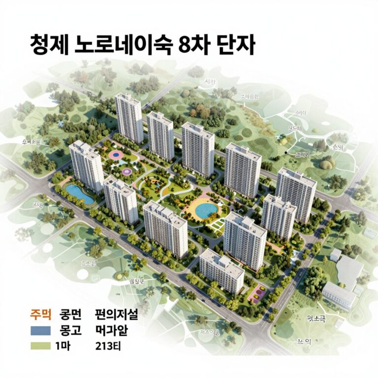 청계 노르웨이숲 8차 단지 위치와 주변 공원, 학교, 편의시설 안내 지도