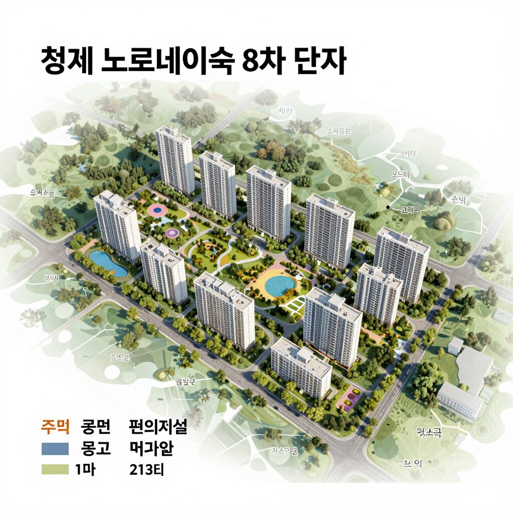 청계 노르웨이숲 8차 단지 위치와 주변 공원, 학교, 편의시설 안내 지도