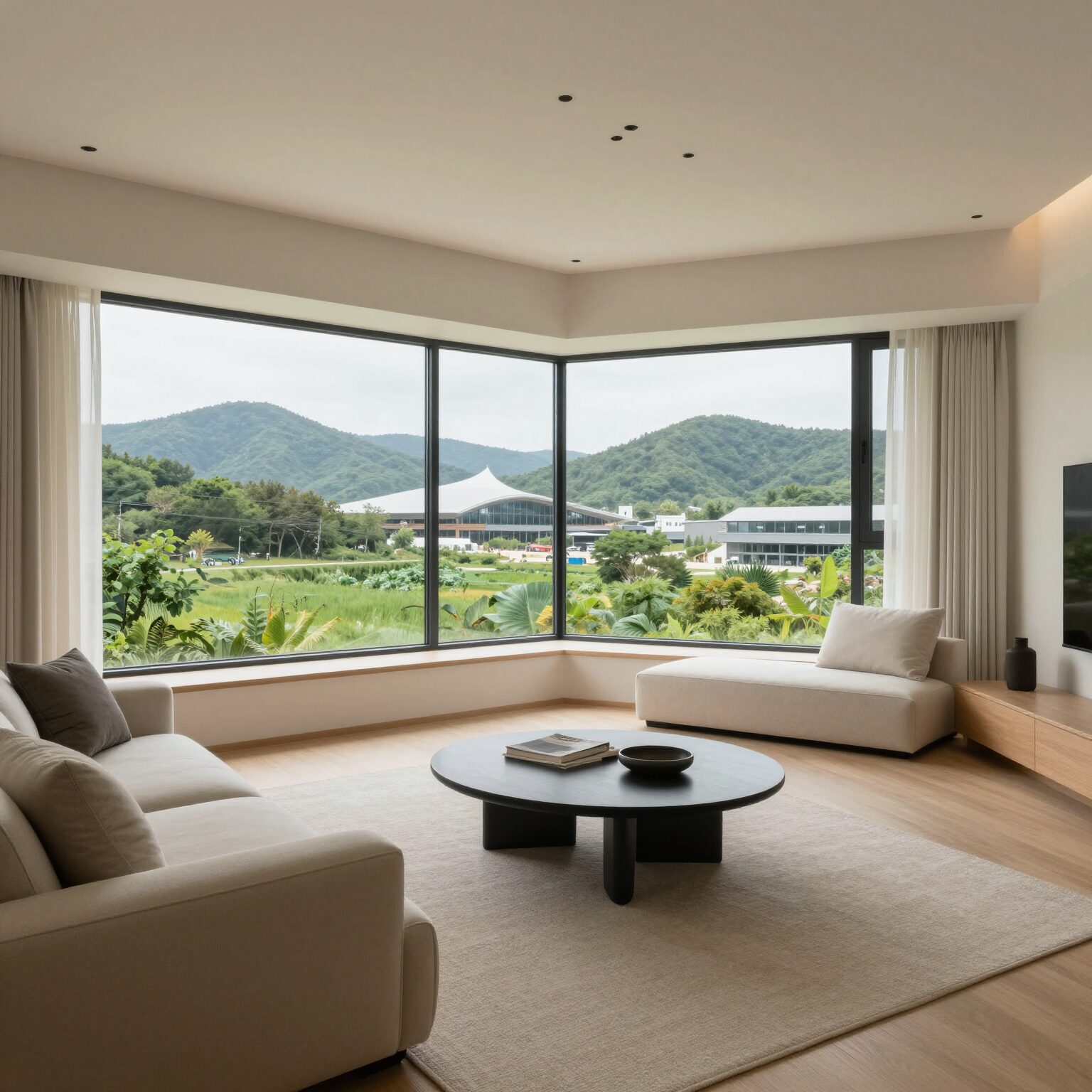 의왕청계역 시티프라디움 디하모니 84B타입 넓은 거실과 이면창 인테리어