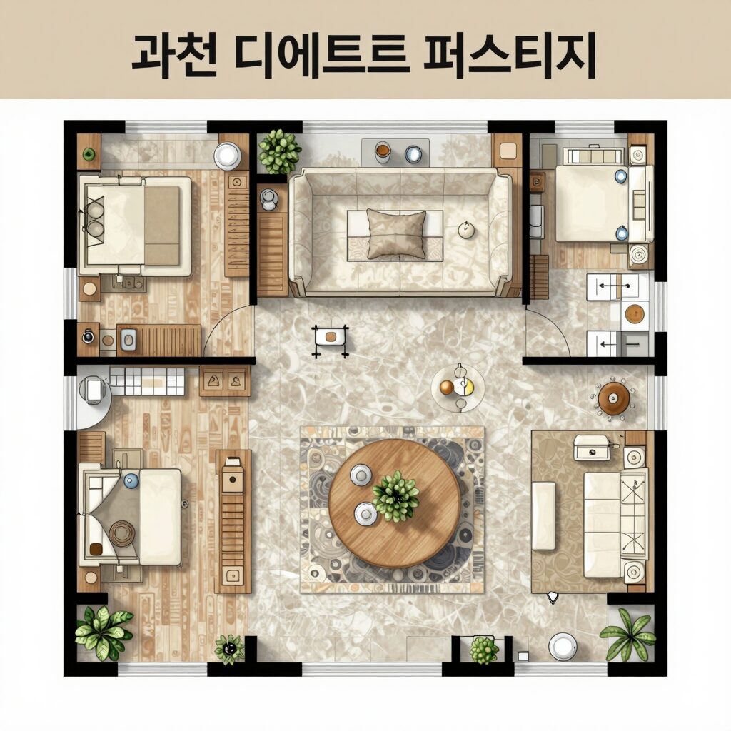 과천 디에트르 퍼스티지 59평형대 평면도 광폭 거실 구조