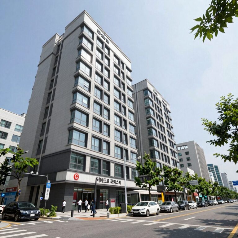 동탄 디에트르 퍼스티지 오피스텔 외관과 주변 동탄역 일대 전경