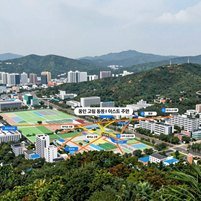 용인 고림 동문 디 이스트 주변 지도와 반도체 클러스터, 학군, 공원 위치 표시