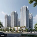 두산위브 더센트럴 수원의 조감도와 단지 배치 모습