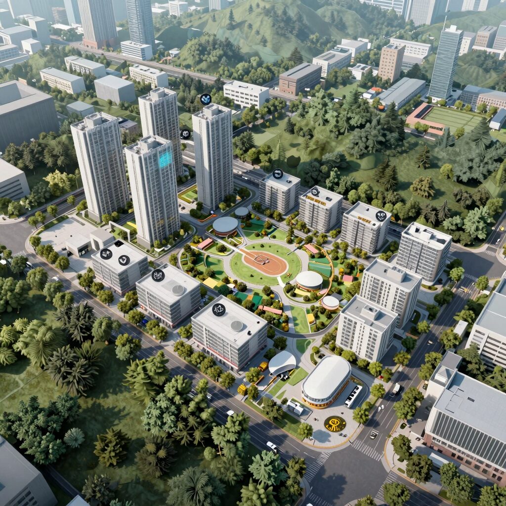 신촌 에르노 플레이스 단지 조감도와 커뮤니티 시설