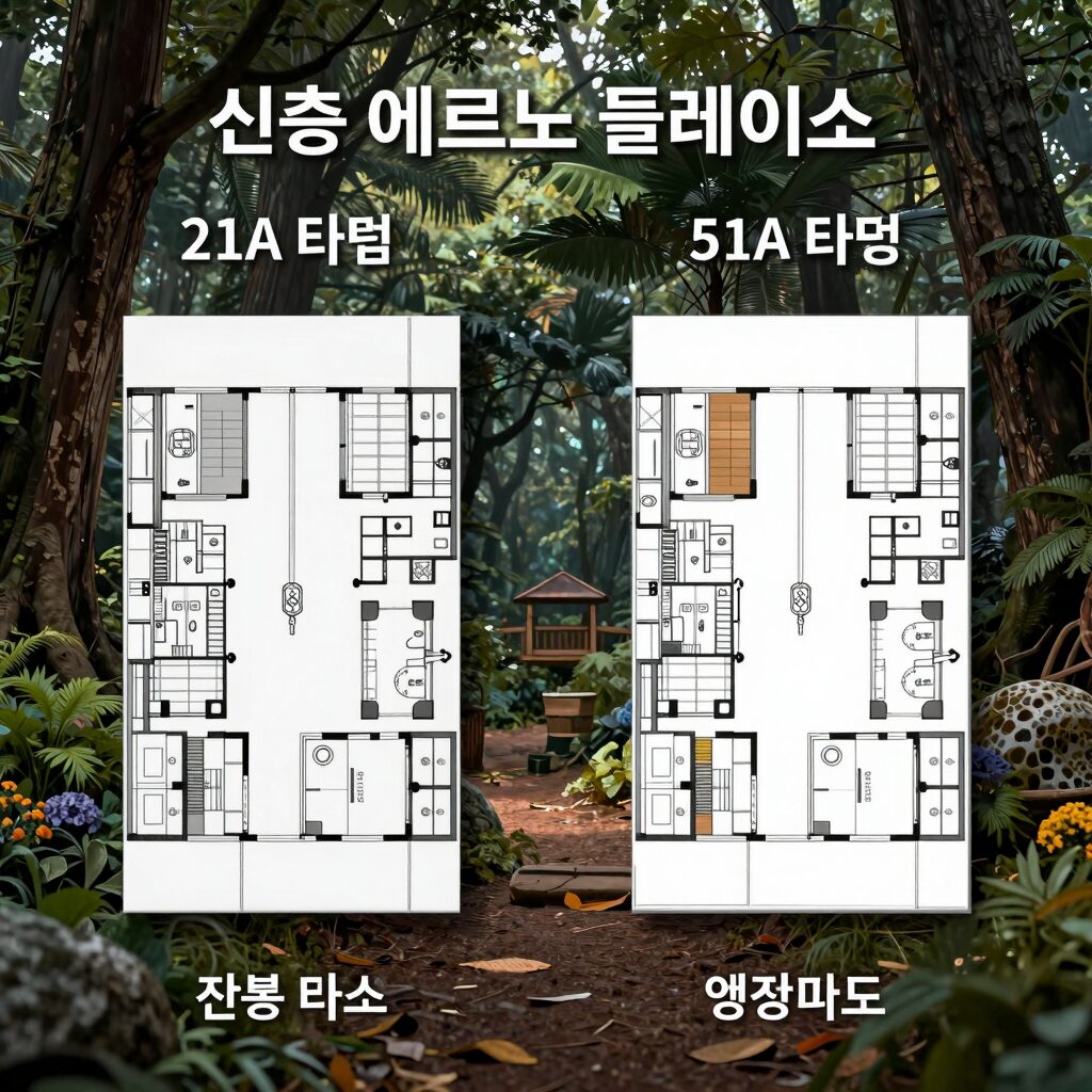 신촌 에르노 플레이스 21A 타입과 51A 타입 평면도 비교