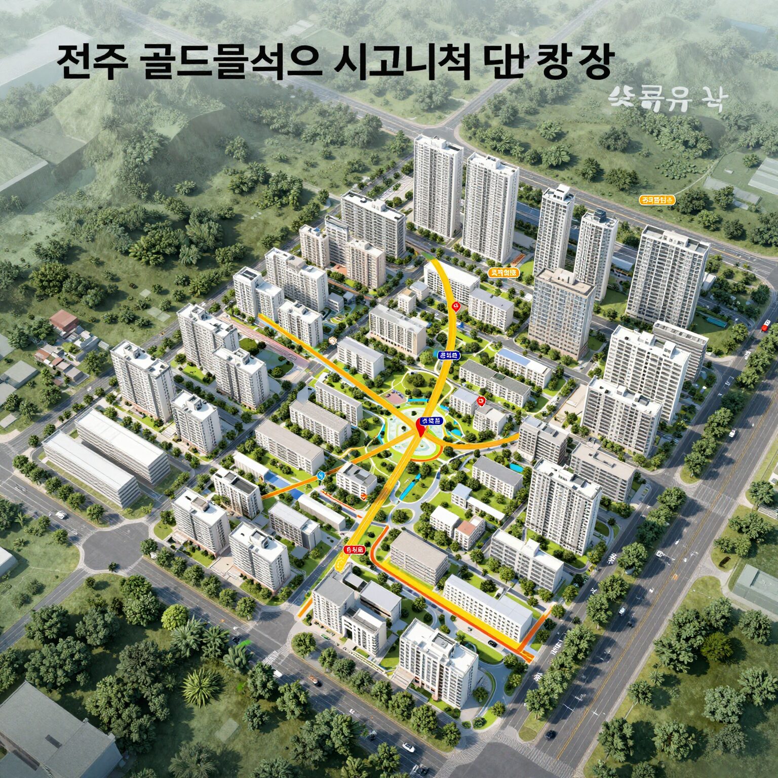 전주 골드클래스 시그니처 단지 조감도와 주변 교통망
