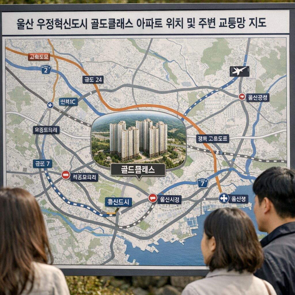 울산 우정혁신도시 골드클래스 아파트 위치 및 주변 교통망 지도