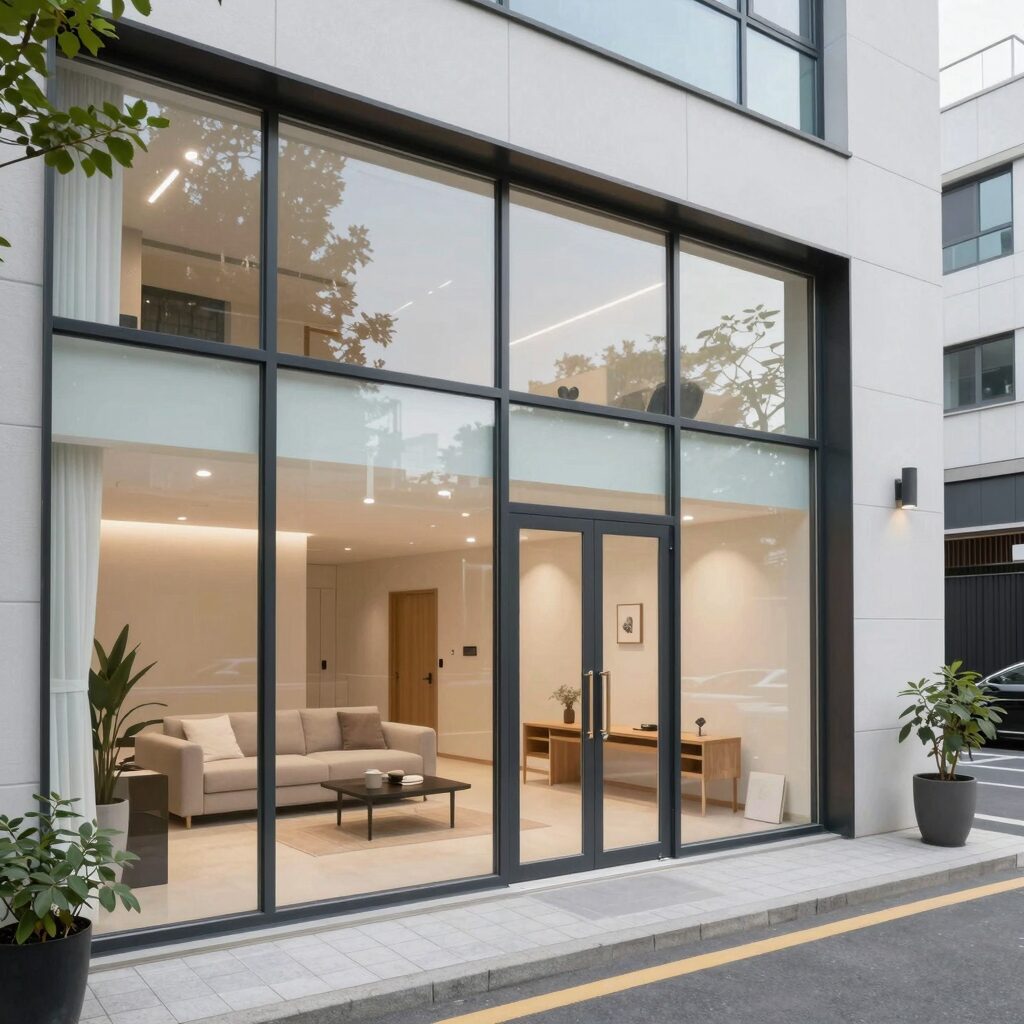 광명자이더샵포레나 아파트 외관과 청소 후 깨끗한 실내 거실 이미지