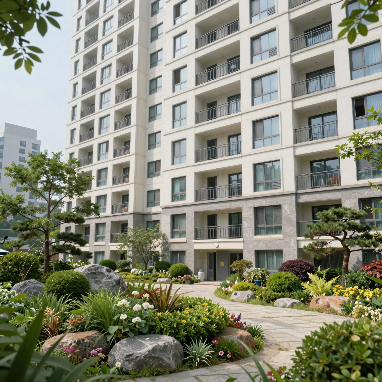 오산 세교2지구 모아미래도 아파트 외관과 주변 수목원 전경