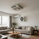 동탄 파크릭스 A51-2BL 아파트 거실과 시스템 에어컨 설치된 모습