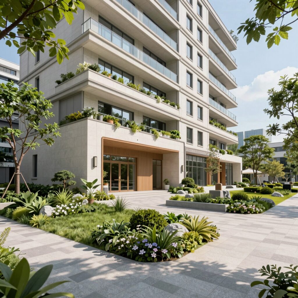 용인 푸르지오 원클러스터파크 단지 외관과 조경 디자인 전경