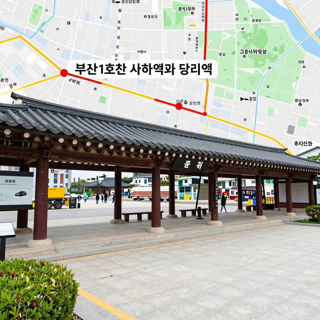부산 1호선 사하역과 당리역 위치를 표시한 지도 이미지