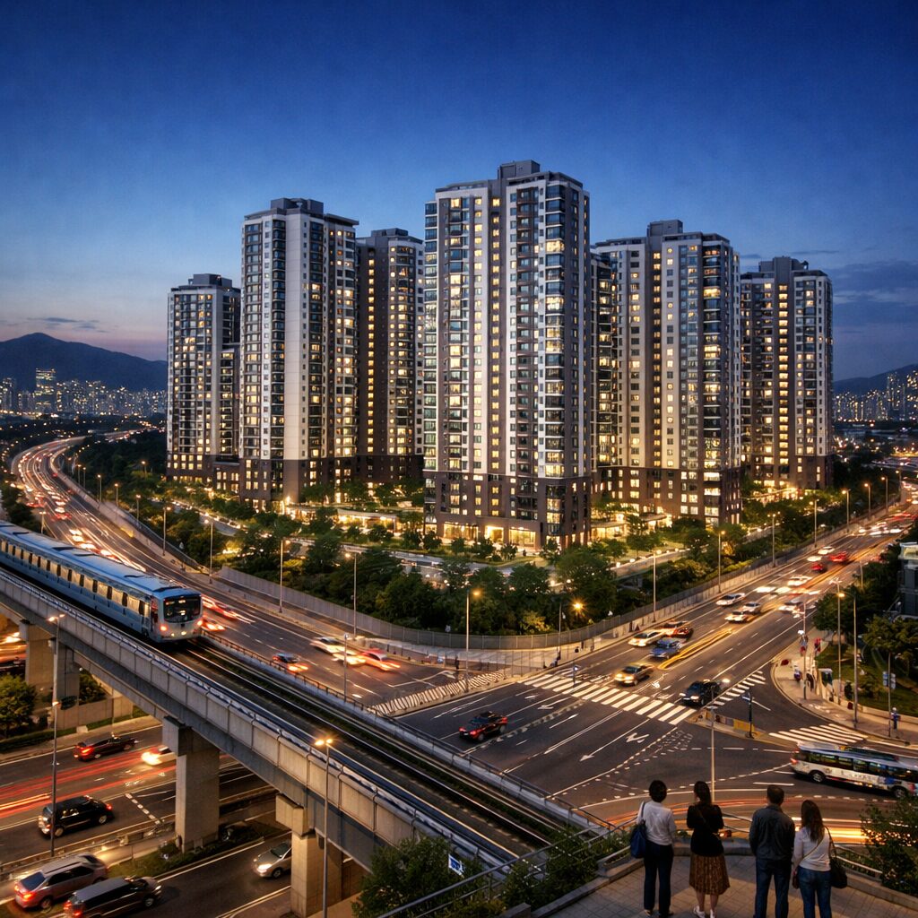 영통역 우미린 야경 투시도로 본 단지 외관과 주변 교통망