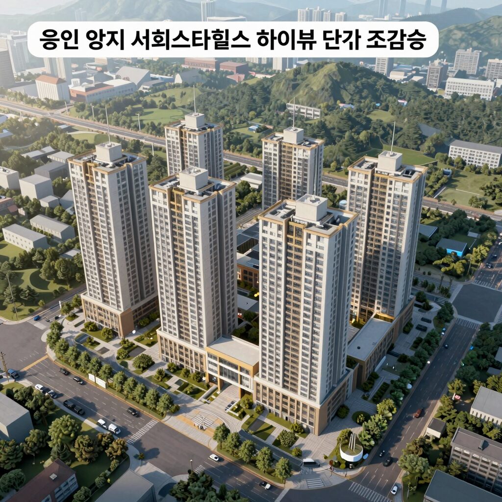 용인 양지 서희스타힐스 하이뷰 단지 조감도와 입지 정보를 담은 이미지