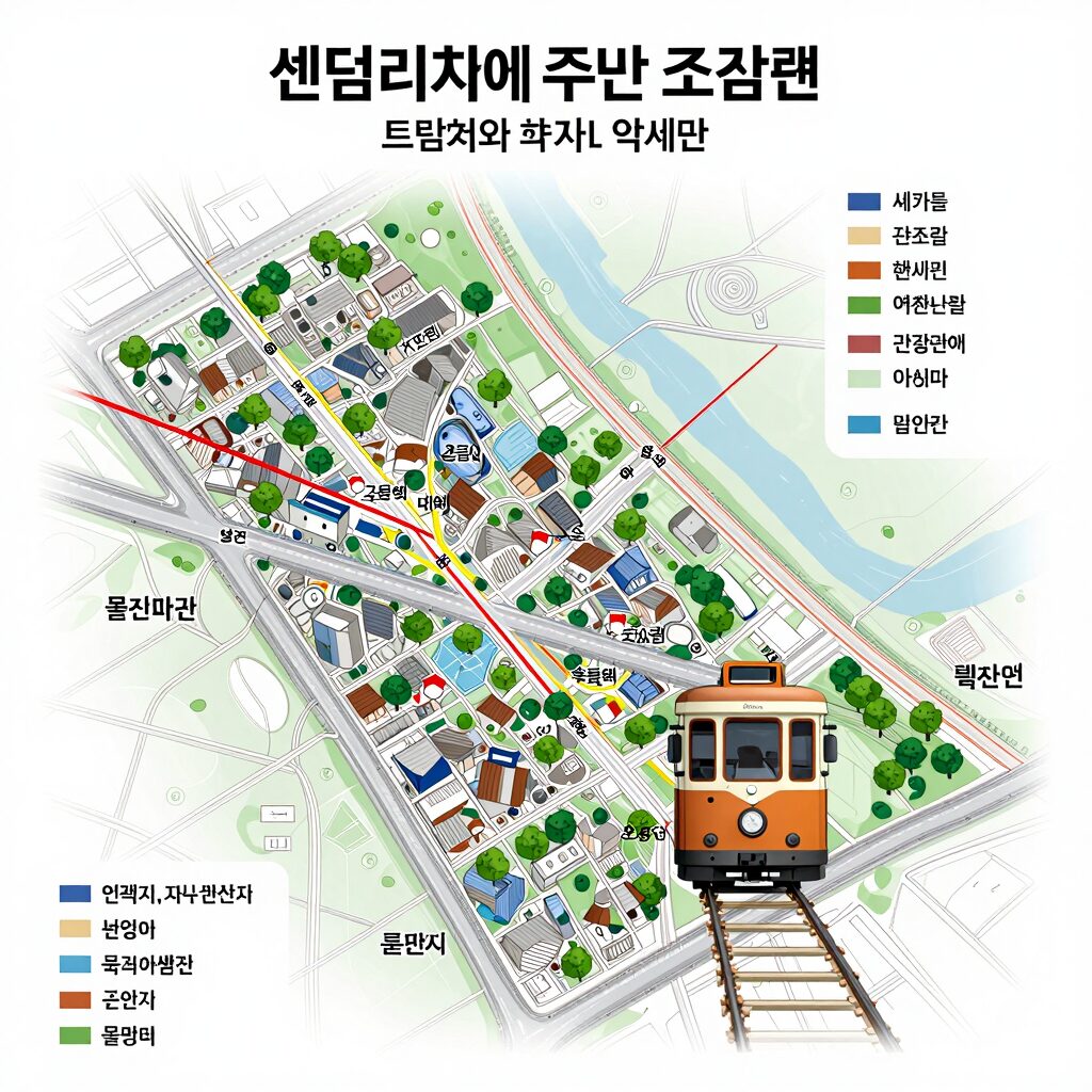 도안자이 센텀리체 주변 조감도와 트램 역세권 표시