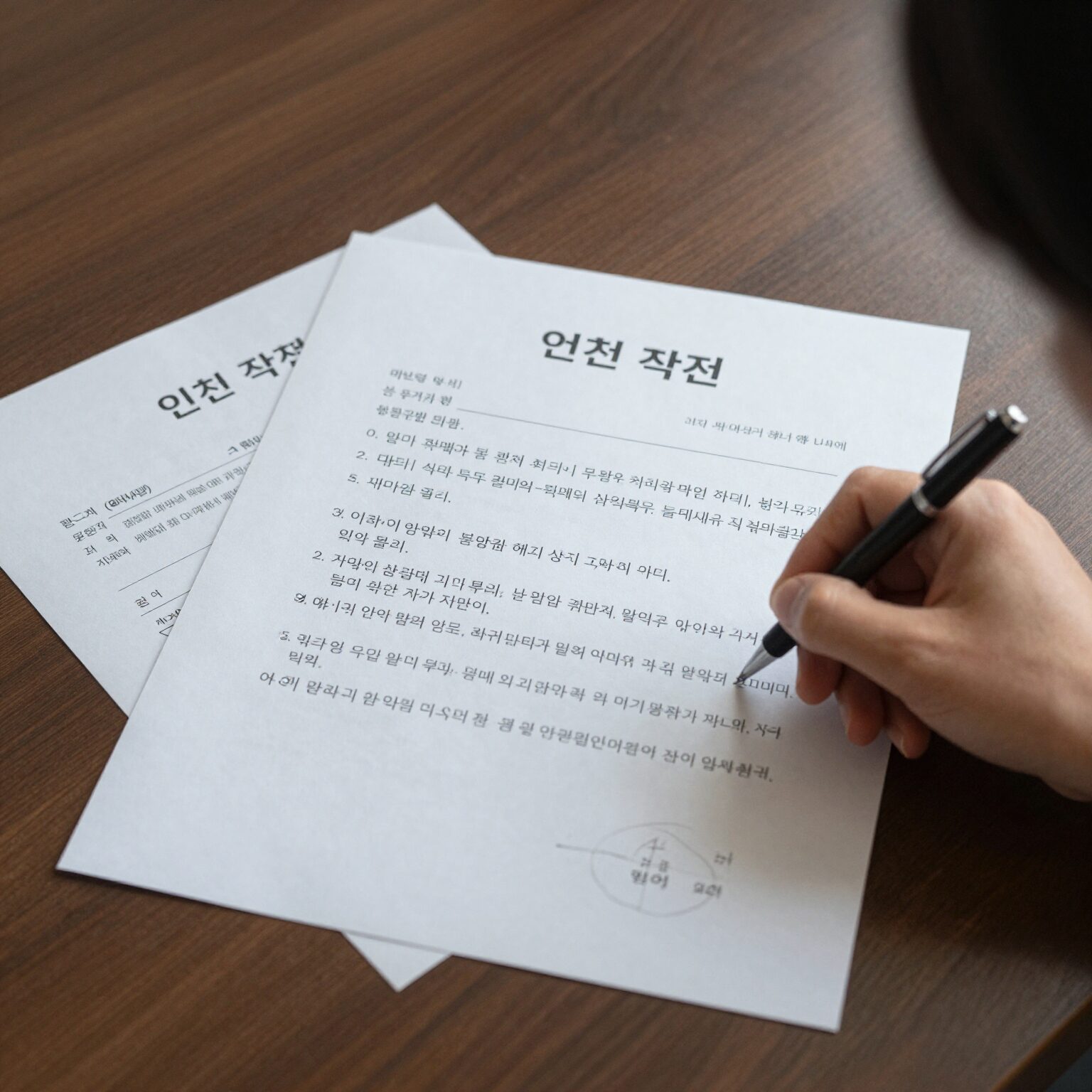 인천 작전 한라비발디 분양권 해지 상담을 위해 계약서와 서류를 펼쳐놓은 책상 위 장면