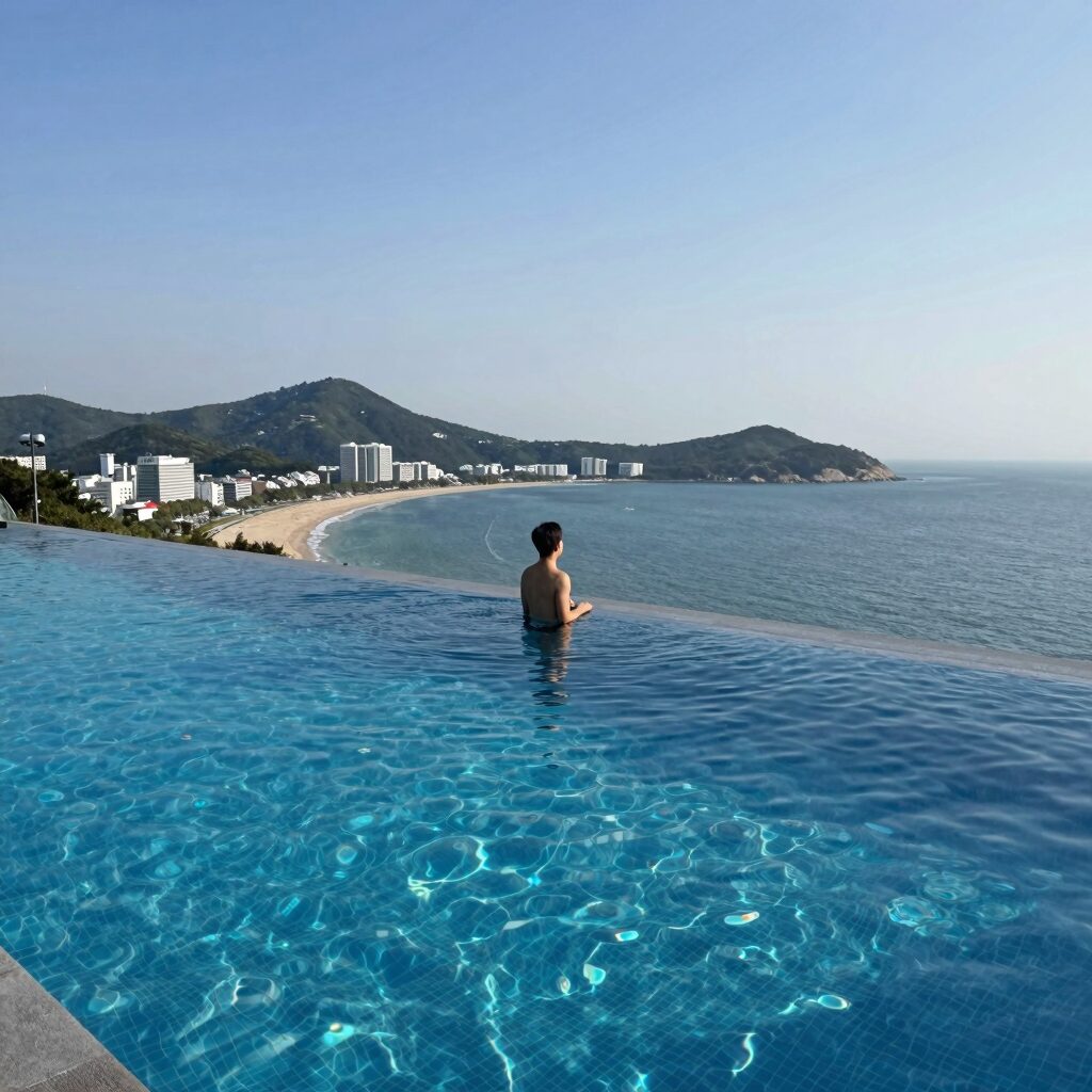 해운대 마티안 디 에디션 인피니티 풀에서 바라본 오션뷰 사진