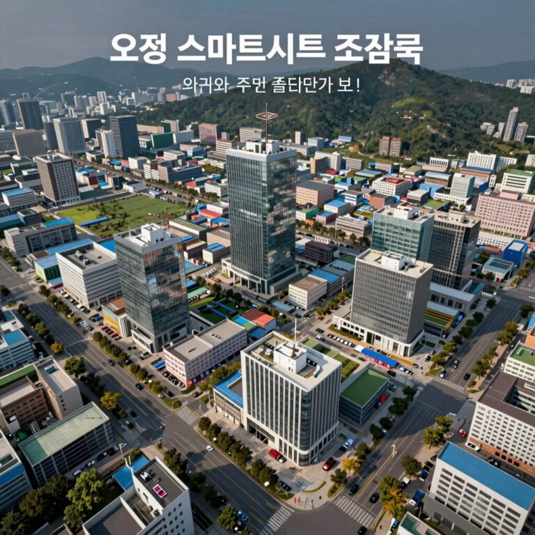 오정 해모로 스마트시티 조감도로 단지 외관과 주변 물류단지가 보임
