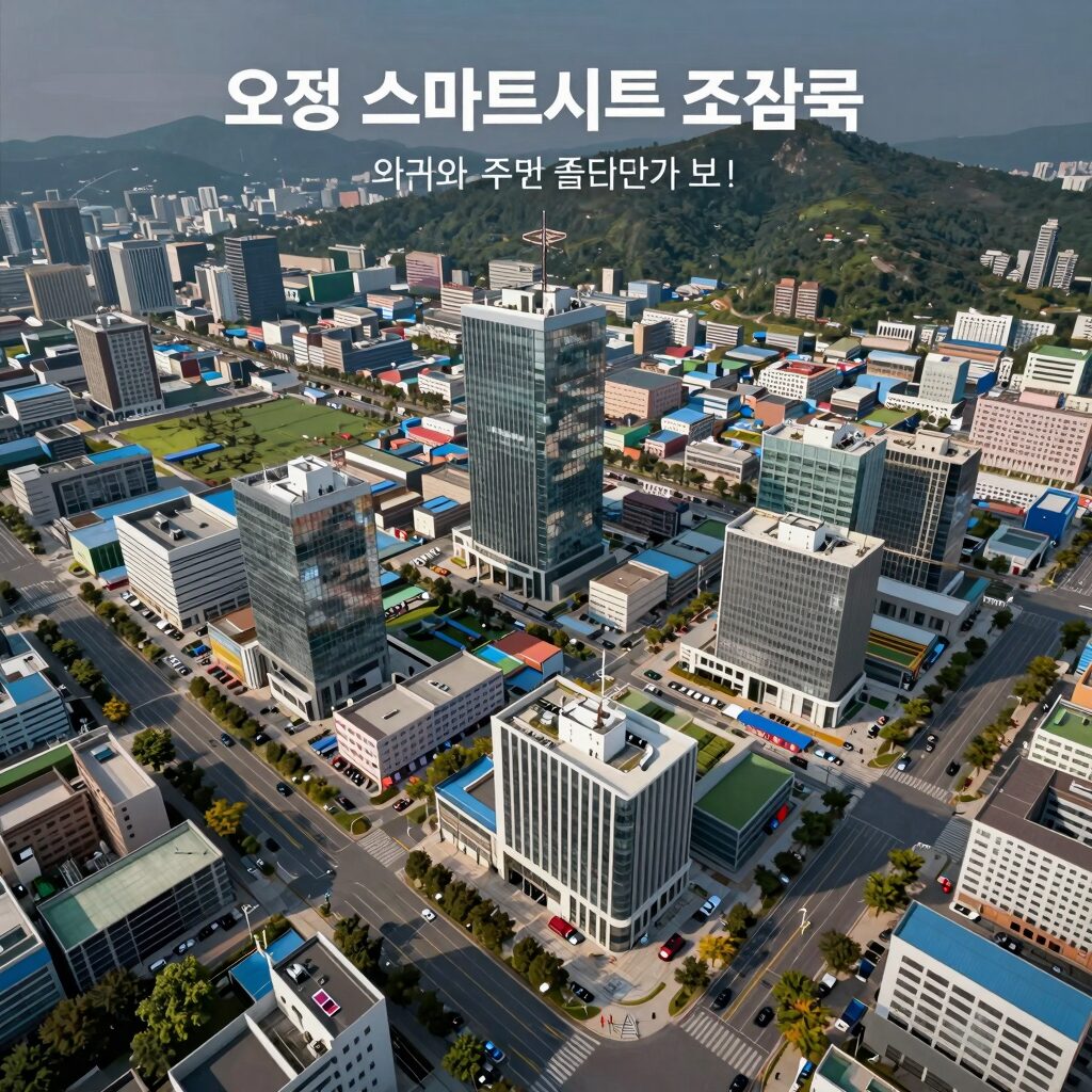 오정 해모로 스마트시티 조감도로 단지 외관과 주변 물류단지가 보임