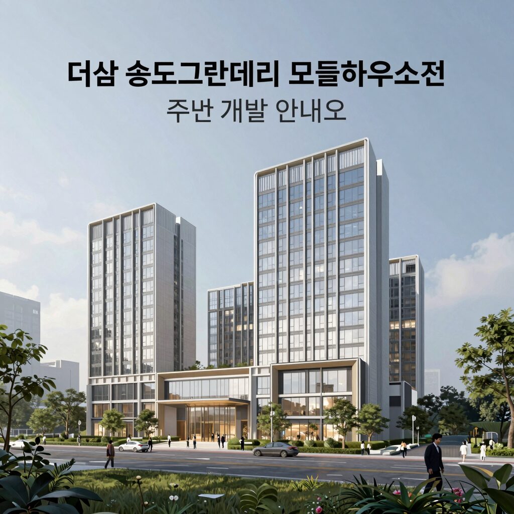 더샵 송도그란테르 모델하우스 전경과 주변 개발 계획 안내도