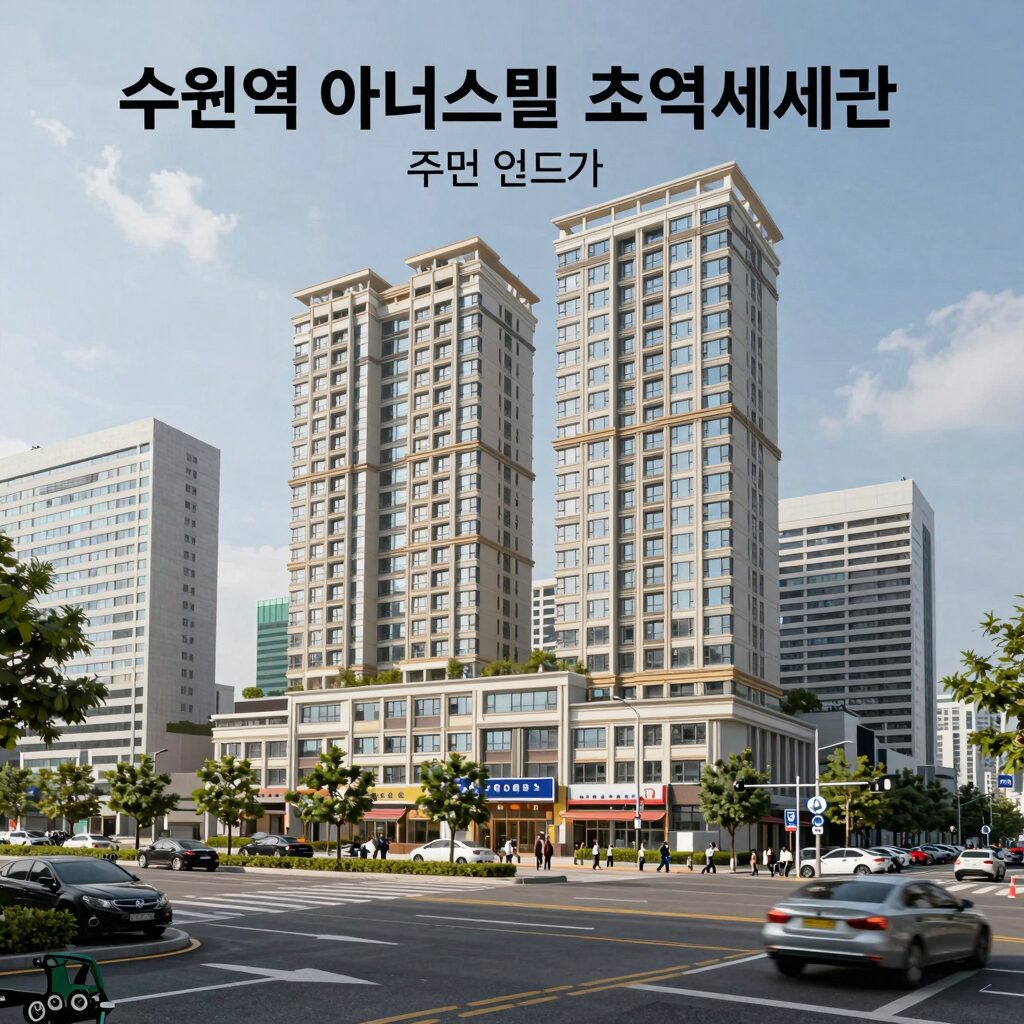 수원역 아너스빌 타임원 초역세권 입지와 주변 인프라를 보여주는 조감도 이미지
