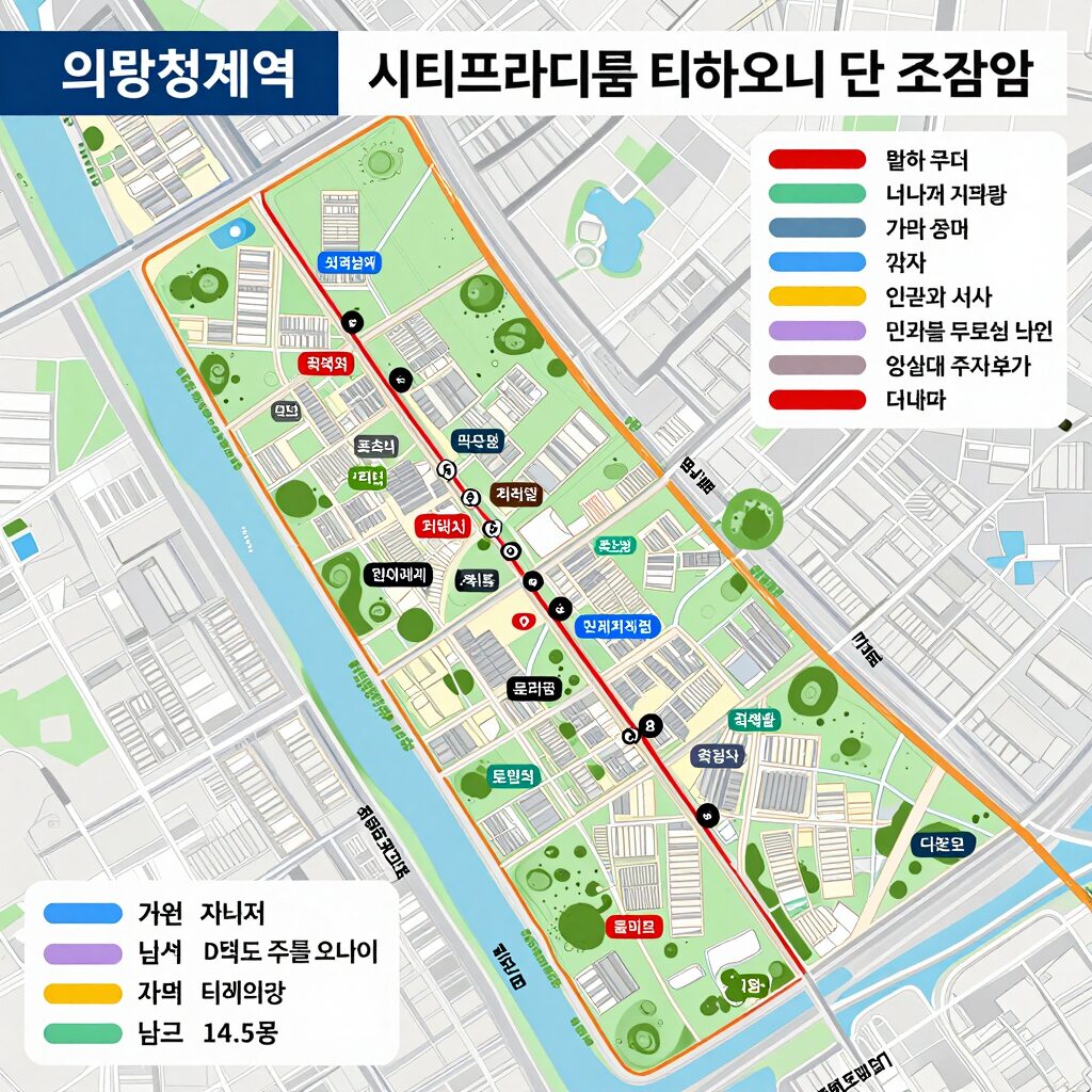 의왕청계역 시티프라디움 디하모니 단지 조감도와 주변 입지 정보가 담긴 이미지
