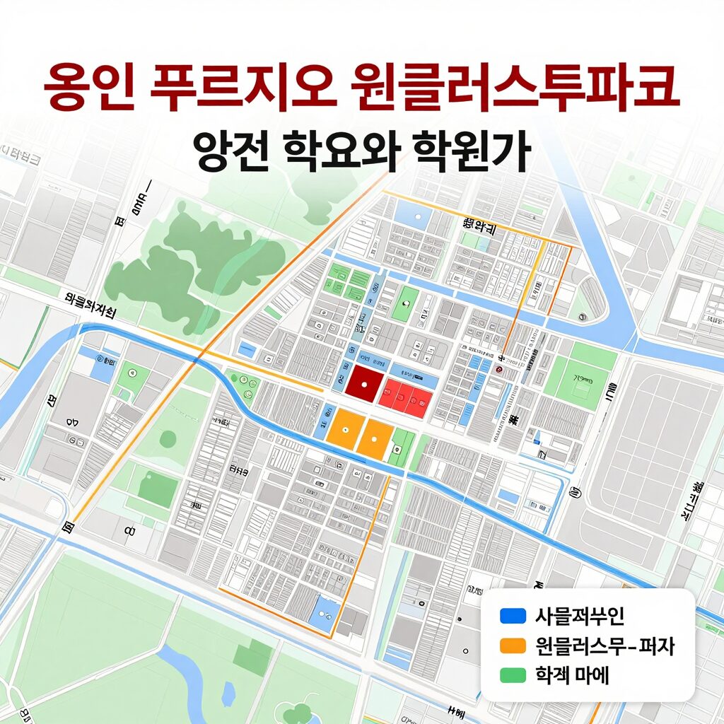용인 푸르지오 원클러스터파크 인근 학교와 학원가 위치 안내 지도