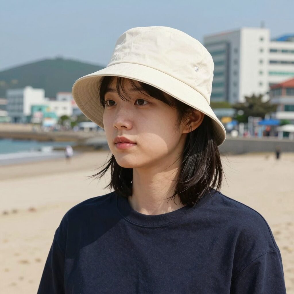빌라봉 서프 버킷햇 착용 모습