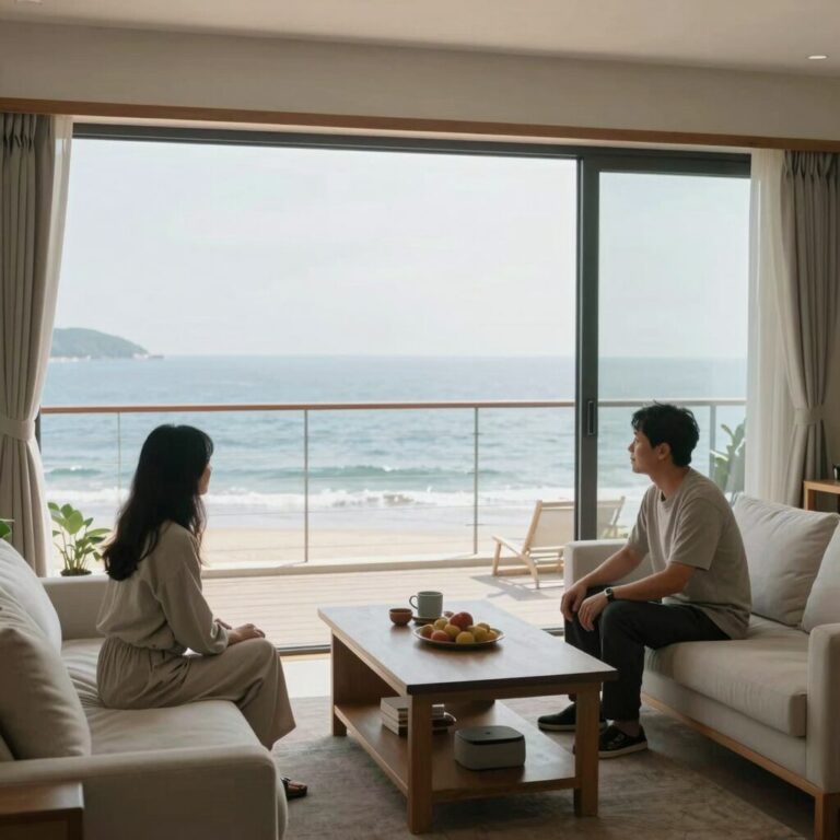 변산반도 펜션 네버엔딩스토리 거실에서 바라본 오션뷰