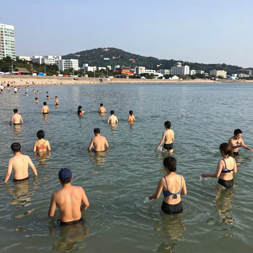 캐리비안베이 골드시즌 야외 파도풀에 많은 사람들이 물놀이를 즐기는 모습