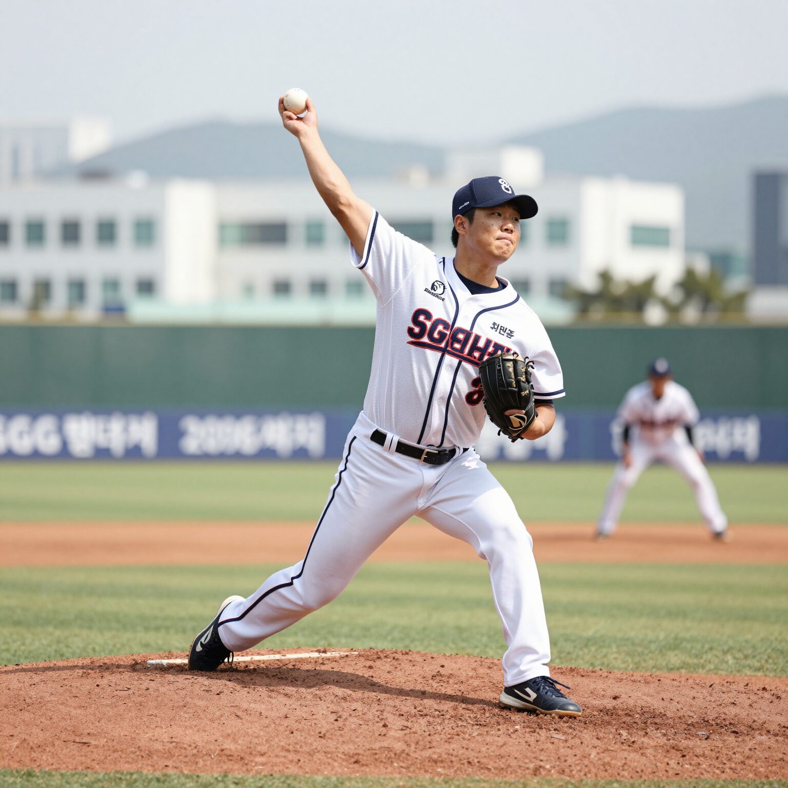 SSG 랜더스 최민준이 2026시즌 선발 마운드에서 투구하고 있는 모습