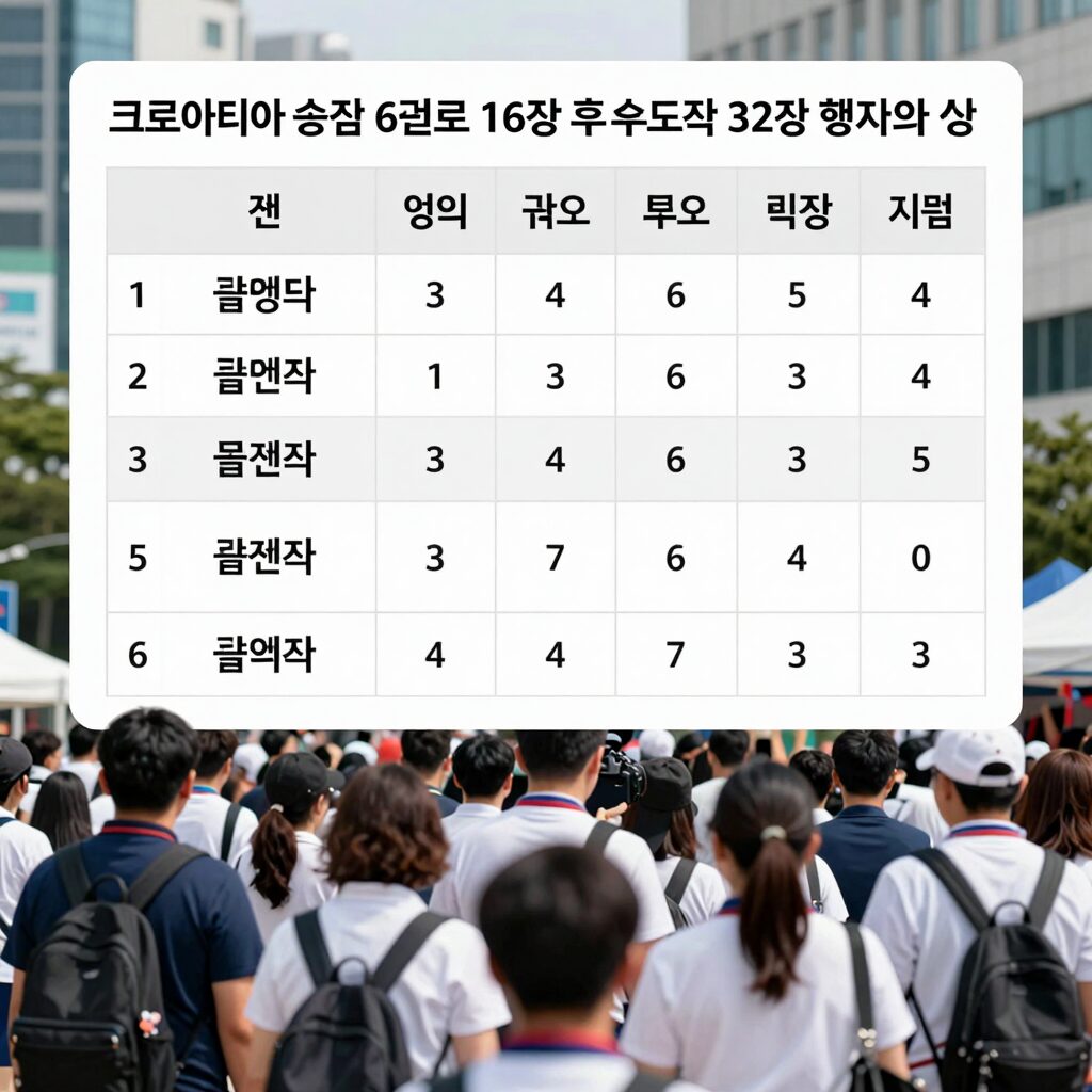 크로아티아 승점 6점으로 16강 확정 후 한국 32강 경우의 수 표